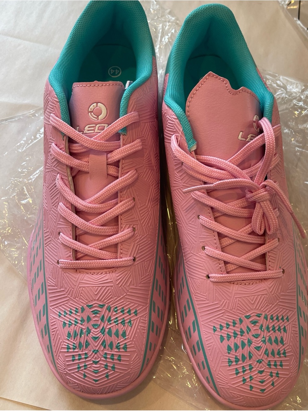 LEOCI Soccer Sneakers Size 10 Pink Turquoise Football Women's Pink Athletic